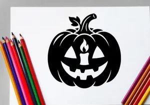 Black Halloween Pumpkin with Jack-o'-Lantern Face for Fall Decor
