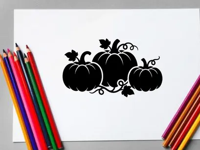 Silhouette of Pumpkins with Vines and Leaves for Autumn or Halloween
