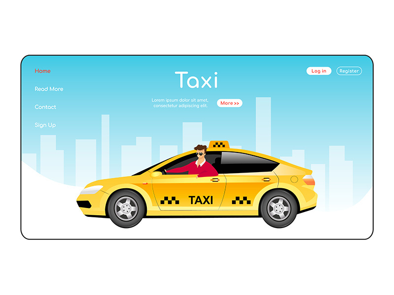 Taxi landing page flat color vector template