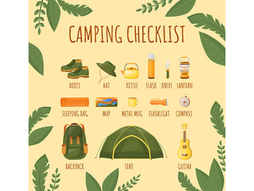Camping checklist flat color vector informational infographic template preview picture