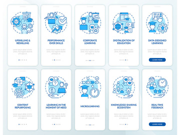 Emerging skills for professionals blue onboarding mobile app screen set preview picture