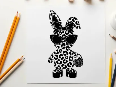 Leopard print bunny silhouette with sunglasses and purse