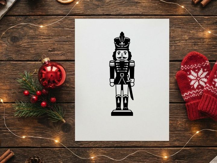 Ikon prajurit pecah kacang hitam putih untuk desain liburan Natal dan dekorasi meriah