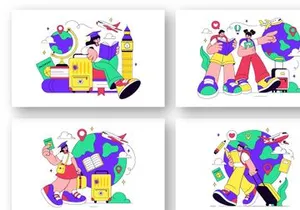 10 Study Abroad Vector Illustration