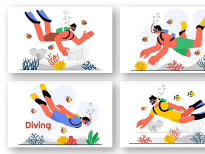 9 Underwater Diving Sport Illustration