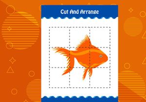 10 Pages Cut and arrange with a fish worksheet for kids. Educational game for children