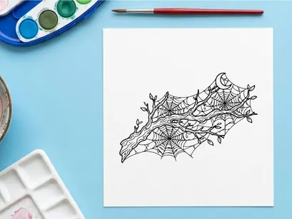 Hand-drawn autumn leaf branch sketch with fine line art details. Delicate botanical illustration of seasonal foliage for design projects.