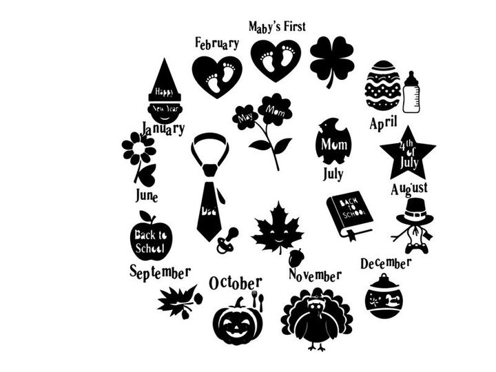 Silhouette of various objects and months of the year