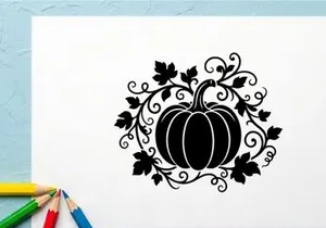 Labu Halloween Bergaya dengan Daun dan Putaran Hias