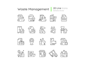 Waste management linear icons set preview picture
