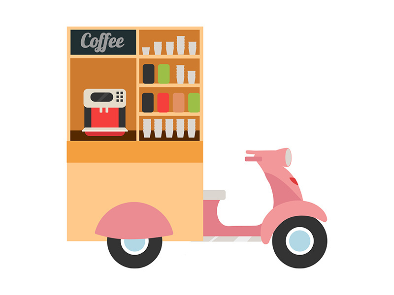Coffee food truck flat vector illustration