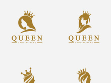 Beautiful face queen icon logo.for queen logo.Beauty woman hair salon golden logo. cosmetic, skin care business logo