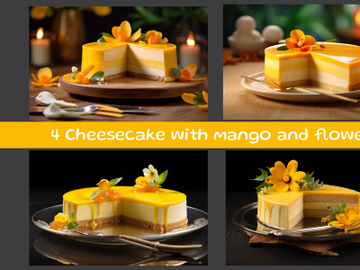 Cheesecake with mango and flowers preview picture
