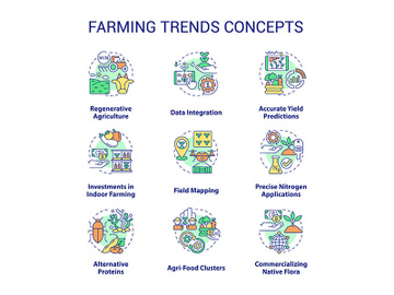 Farming trends concept icons set preview picture