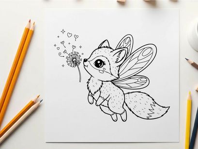 Cute white fox fairy with dandelion vector illustration