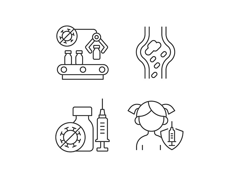 Vaccination linear icons set