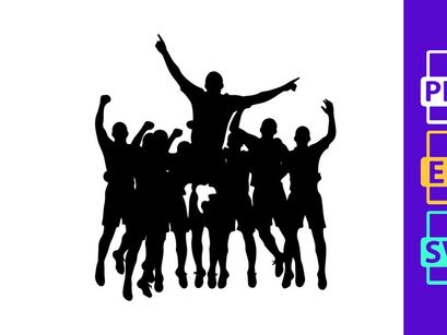 A group of people jumping in the air with their arms raised in celebration and joy together