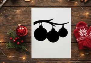 Christmas baubles silhouette hanging on a tree branch festive holiday decoration icon