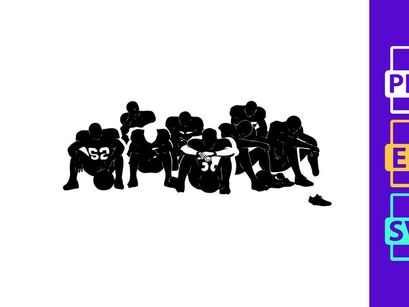 Blurry black and white photo of football players sitting in a row on the ground together