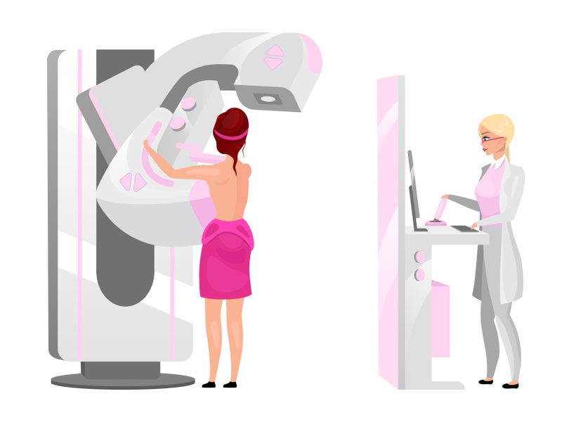 Physician making mammography screening flat vector illustration