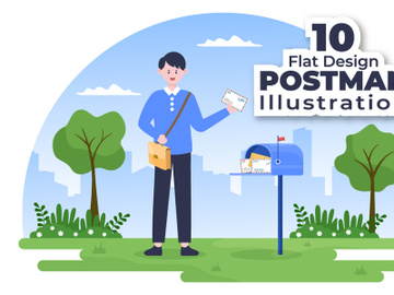10 Postman Cartoon Vector Illustration preview picture