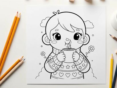 Cute girl drinking coffee vector illustration flat design