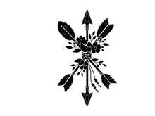 Silhouette of arrows and feathers with floral elements
