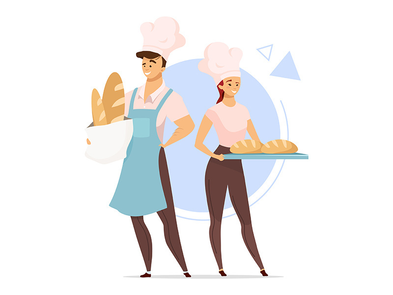 Couple of bakers flat color vector illustration