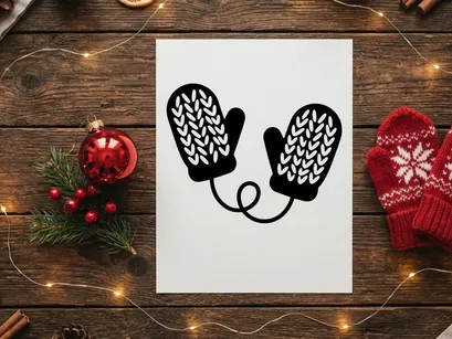 Black and White Christmas Mittens with Knitted Pattern