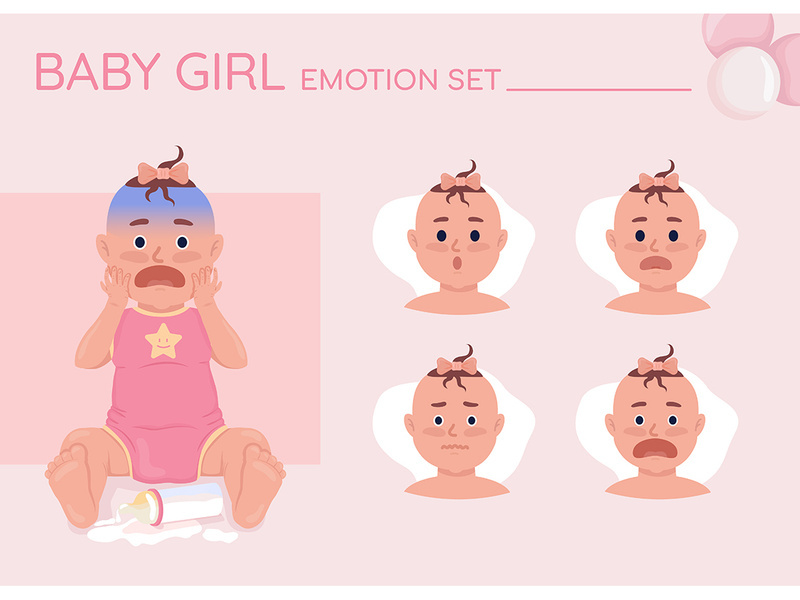 Scared little baby semi flat color character emotions set