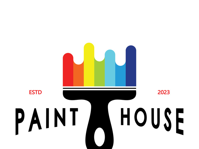 logo icon illustration house paint with a blend of brushes and rollers for house wall paint design, minimalist house, painting, interior, building, property business, wallpaper, vector concept