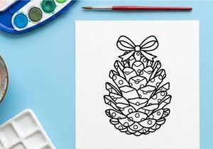 Decorative Christmas pine cone with bow. Festive holiday ornament for seasonal decor.