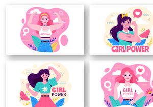 9 Girl Power Vector Illustration