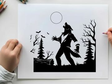 Silhouette of a werewolf howling at the full moon preview picture