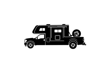 Silhouette of a camper truck with rear storage