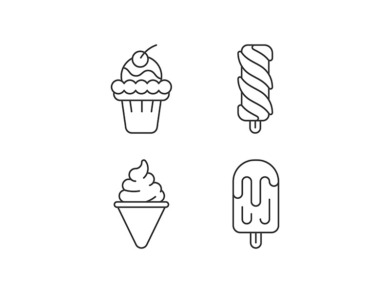 Ice cream varieties linear icons set