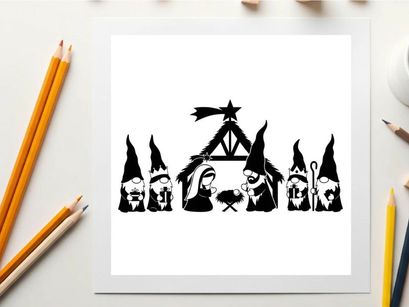 Nativity scene silhouette with holy family and star of bethlehem