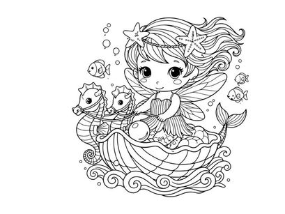 Mermaid fairy with seahorses underwater fantasy vector illustration