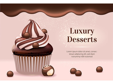 Luxury desserts realistic vector product ads banner template preview picture