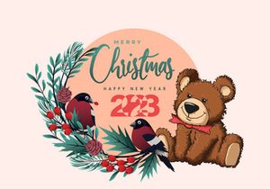 Cartoon Bear happy new year 2023, merry christmas poster and banner.