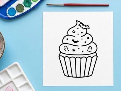 Hand-drawn cartoon cupcake with swirl frosting and sprinkles. Whimsical dessert illustration for baking, celebration, or sweet treat designs.