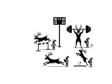 Reindeer athletic events silhouette with people and scoreboard