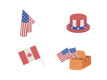 Patriotic attributes for American Independence day color vector items set preview picture