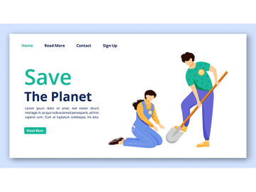 Save planet landing page vector template preview picture