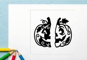 Decorative Halloween Pumpkin Face Illustration with Swirling Patterns