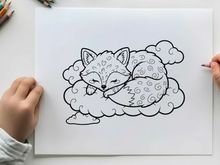 Cute sleeping fox in clouds vector illustration