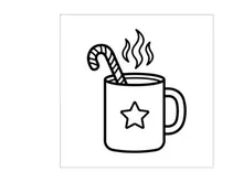 Mug cokelat panas dengan pengaduk permen tongkat dan uap untuk perayaan Natal yang meriah