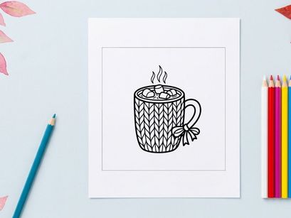Schwarz-weiß-Linienkunst einer Tasse mit Marshmallows