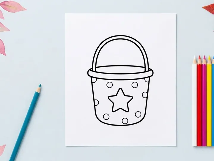 Halloween trick or treat bucket icon. Simple black and white line art for kids coloring.