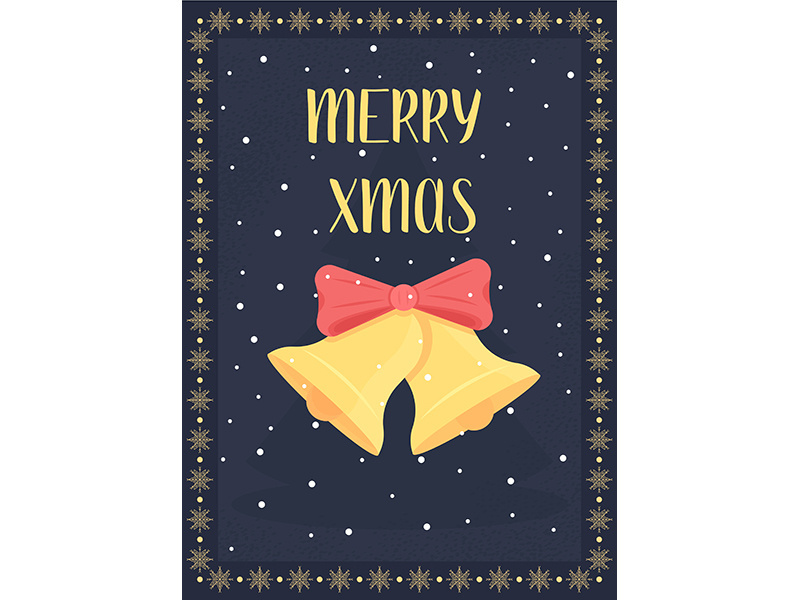 Christmas bells greeting card flat vector template